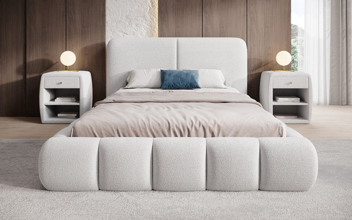 Luxusbetten24 Lolita Designer Polsterbett Bouclé mit Stauraum für Schlafzimmer