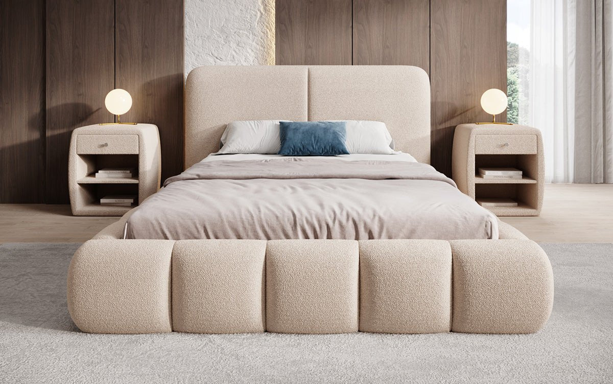 Luxusbetten24 Lolita Designer Polsterbett Bouclé mit Stauraum für Schlafzimmer