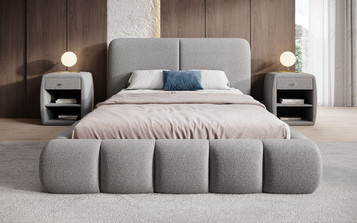 Luxusbetten24 Lolita Designer Polsterbett Bouclé mit Stauraum für Schlafzimmer