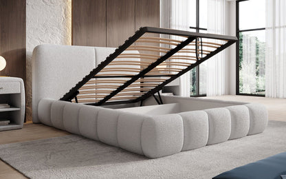 Luxusbetten24 Lolita Designer Polsterbett Bouclé mit Stauraum für Schlafzimmer