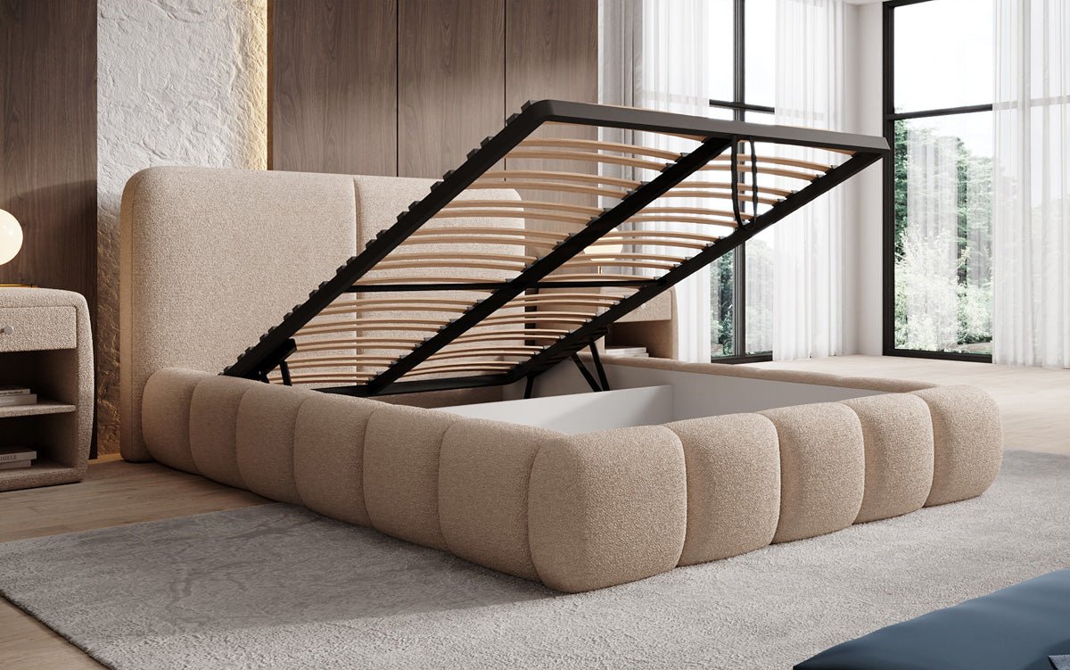 Luxusbetten24 Lolita Designer Polsterbett Bouclé mit Stauraum für Schlafzimmer