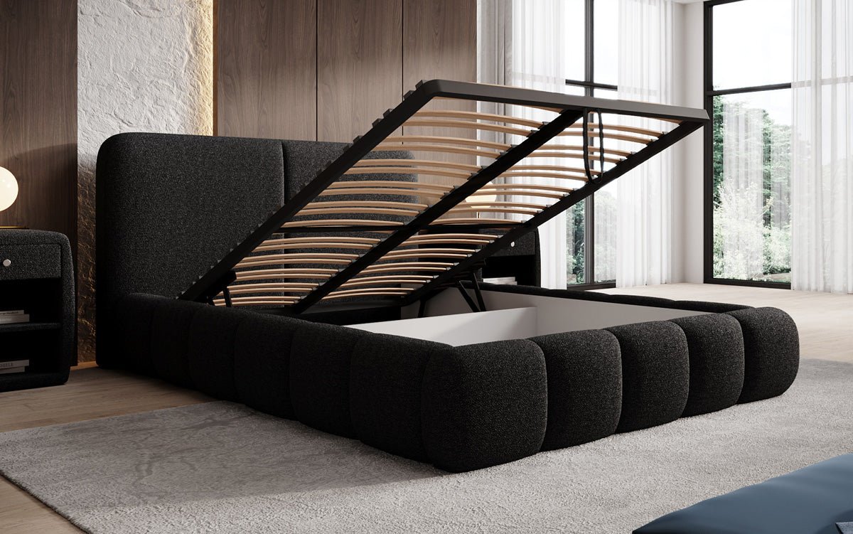 Luxusbetten24 Lolita Designer Polsterbett Bouclé mit Stauraum für Schlafzimmer