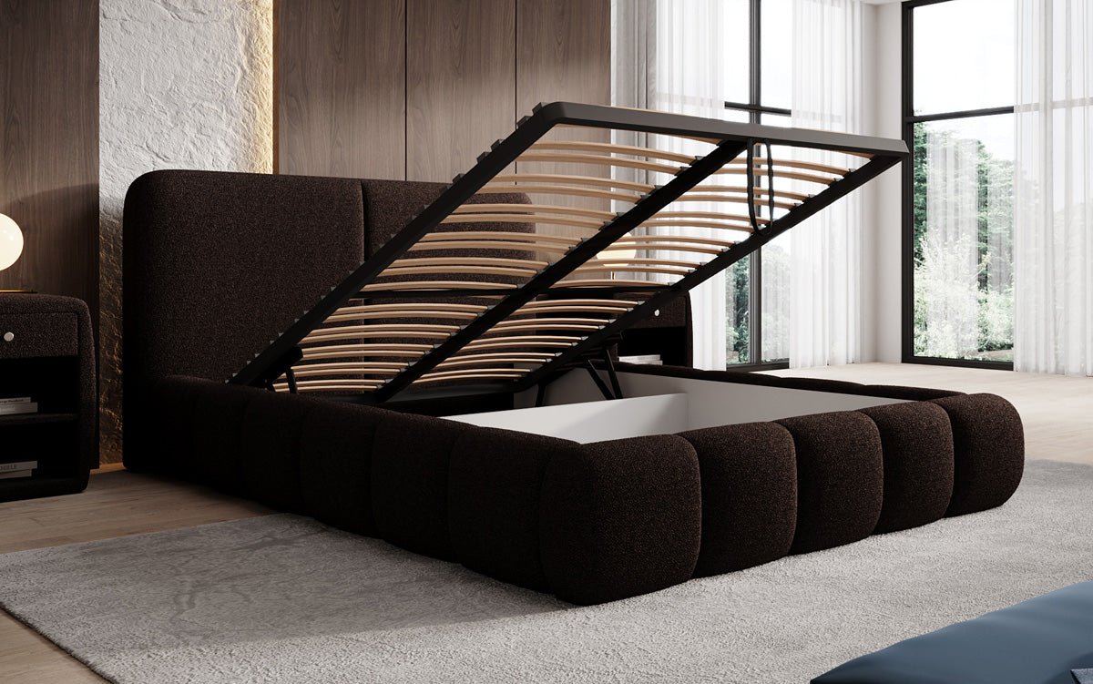 Luxusbetten24 Lolita Designer Polsterbett Bouclé mit Stauraum für Schlafzimmer