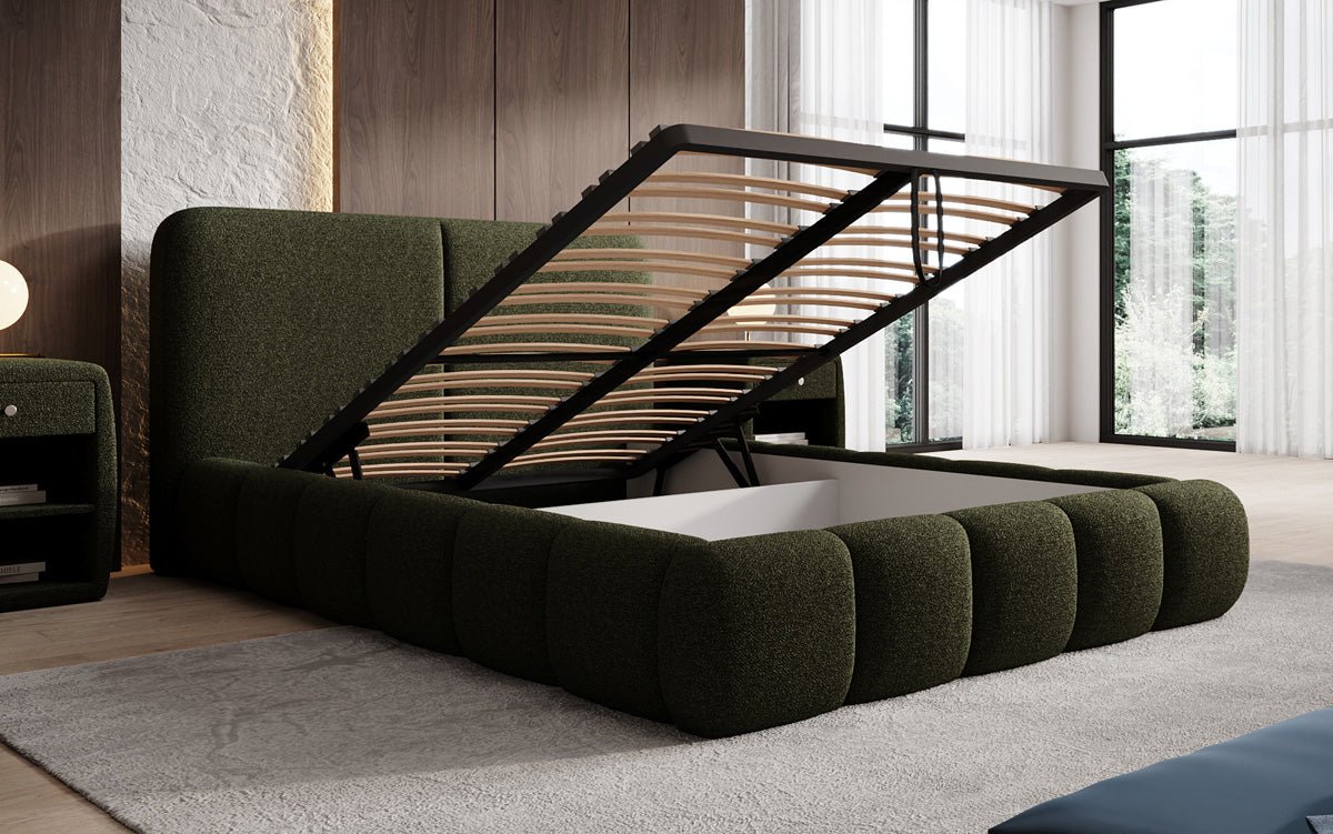 Luxusbetten24 Lolita Designer Polsterbett Bouclé mit Stauraum für Schlafzimmer