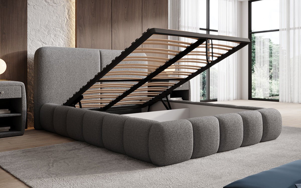 Luxusbetten24 Lolita Designer Polsterbett Bouclé mit Stauraum für Schlafzimmer