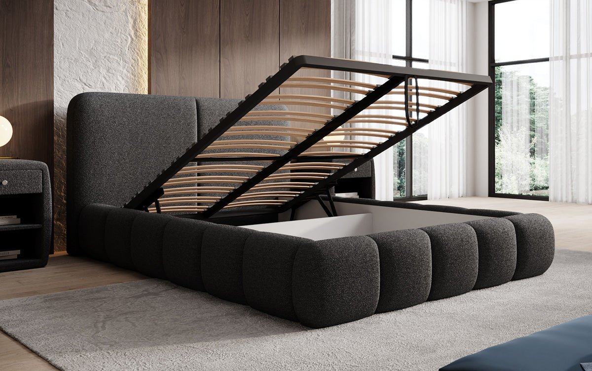 Luxusbetten24 Lolita Designer Polsterbett Bouclé mit Stauraum für Schlafzimmer