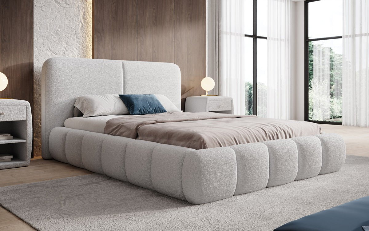 Luxusbetten24 Lolita Designer Polsterbett Bouclé mit Stauraum für Schlafzimmer