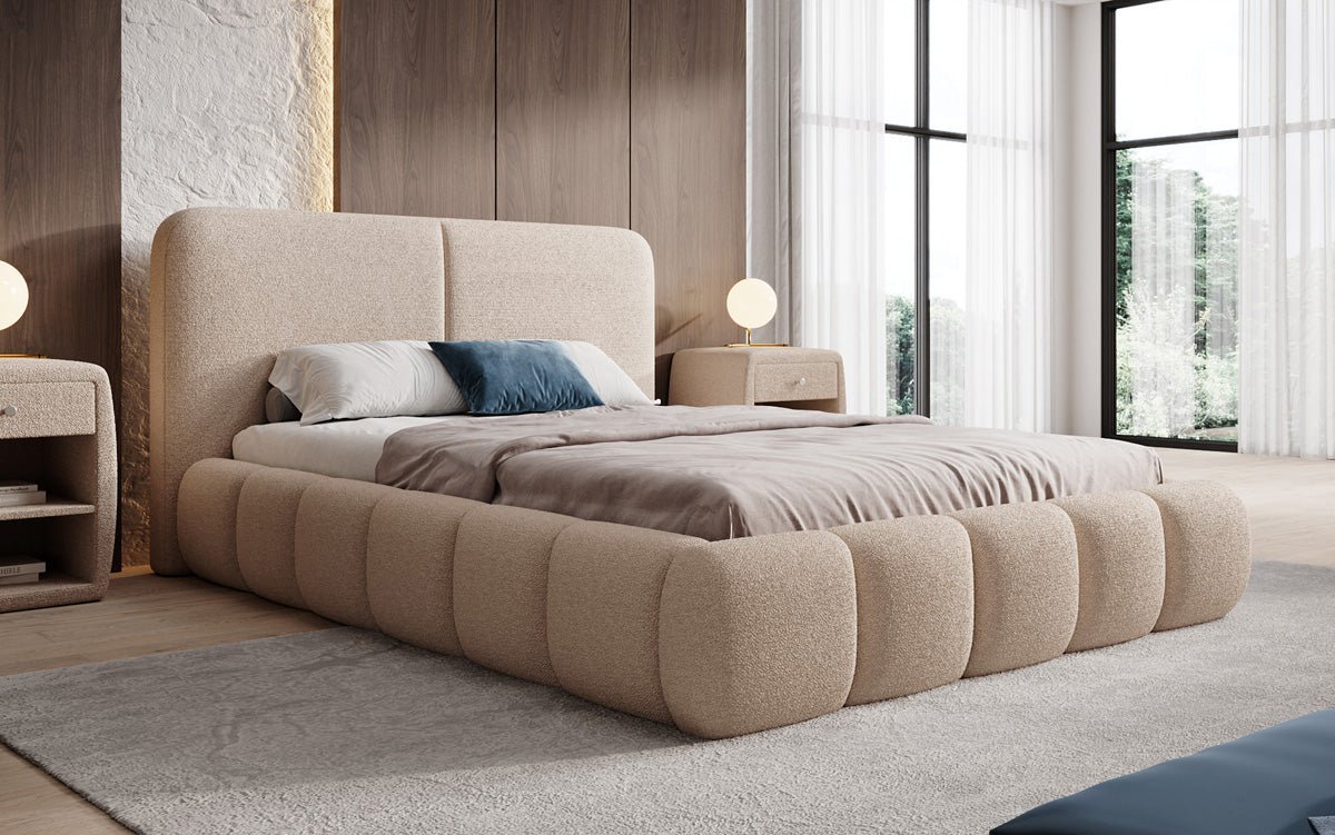 Luxusbetten24 Lolita Designer Polsterbett Bouclé mit Stauraum für Schlafzimmer