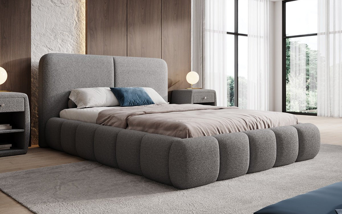 Luxusbetten24 Lolita Designer Polsterbett Bouclé mit Stauraum für Schlafzimmer