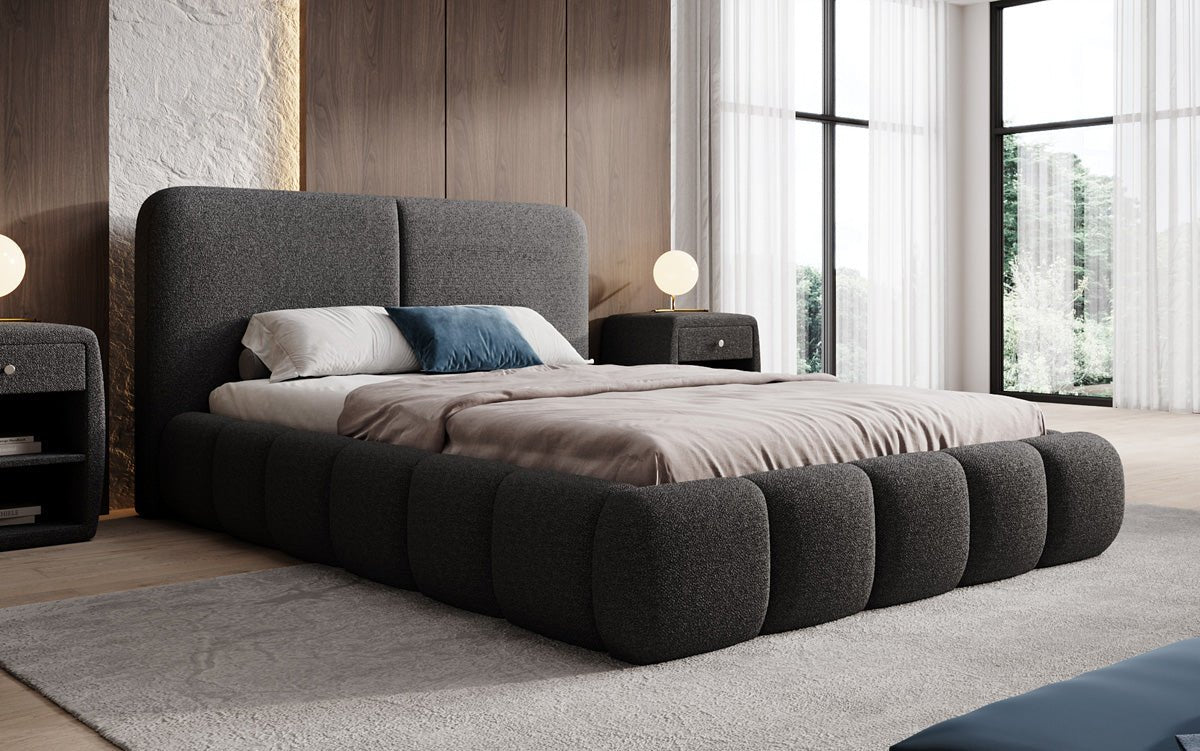 Luxusbetten24 Lolita Designer Polsterbett Bouclé mit Stauraum für Schlafzimmer
