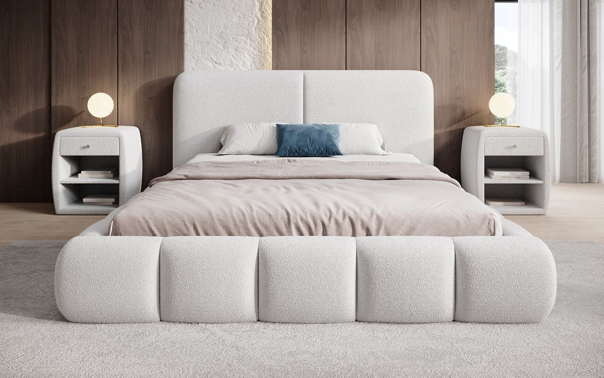 Luxusbetten24 Lolita Designer Polsterbett Bouclé mit Stauraum für Schlafzimmer