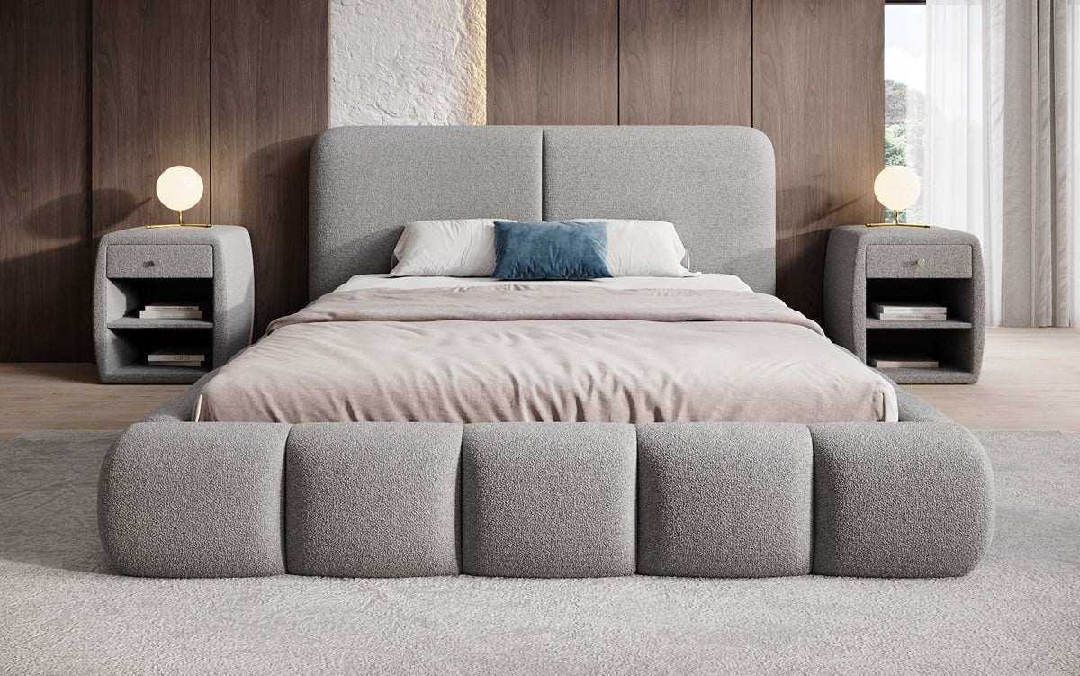Luxusbetten24 Lolita Designer Polsterbett Bouclé mit Stauraum für Schlafzimmer
