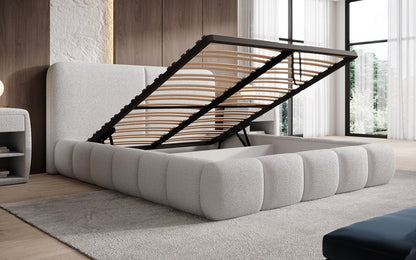 Luxusbetten24 Lolita Designer Polsterbett Bouclé mit Stauraum für Schlafzimmer