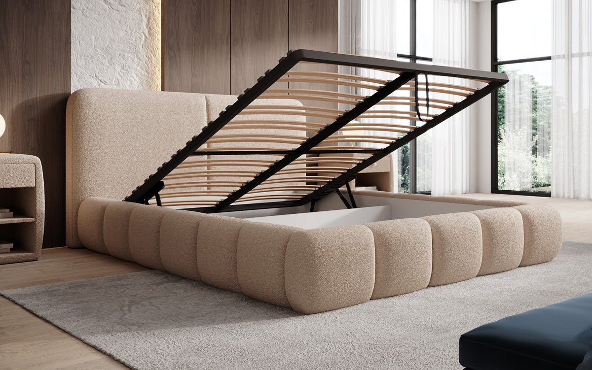 Luxusbetten24 Lolita Designer Polsterbett Bouclé mit Stauraum für Schlafzimmer