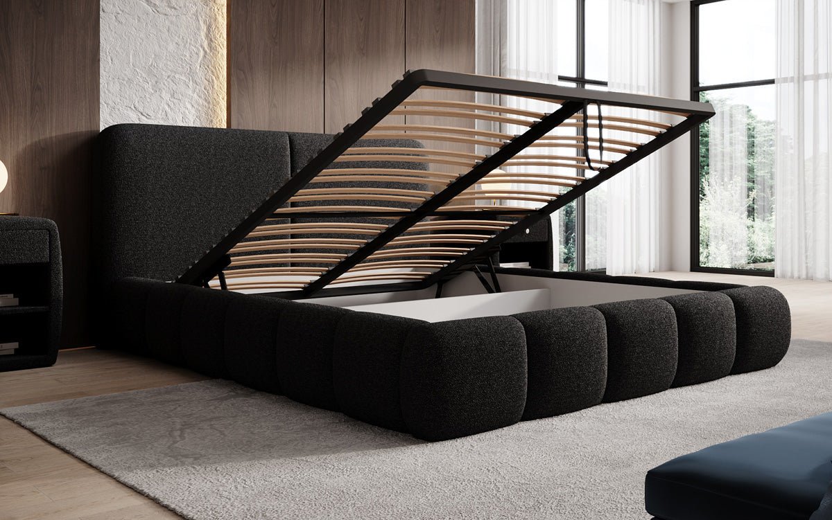 Luxusbetten24 Lolita Designer Polsterbett Bouclé mit Stauraum für Schlafzimmer