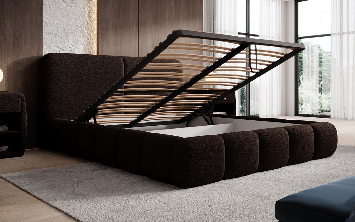 Luxusbetten24 Lolita Designer Polsterbett Bouclé mit Stauraum für Schlafzimmer