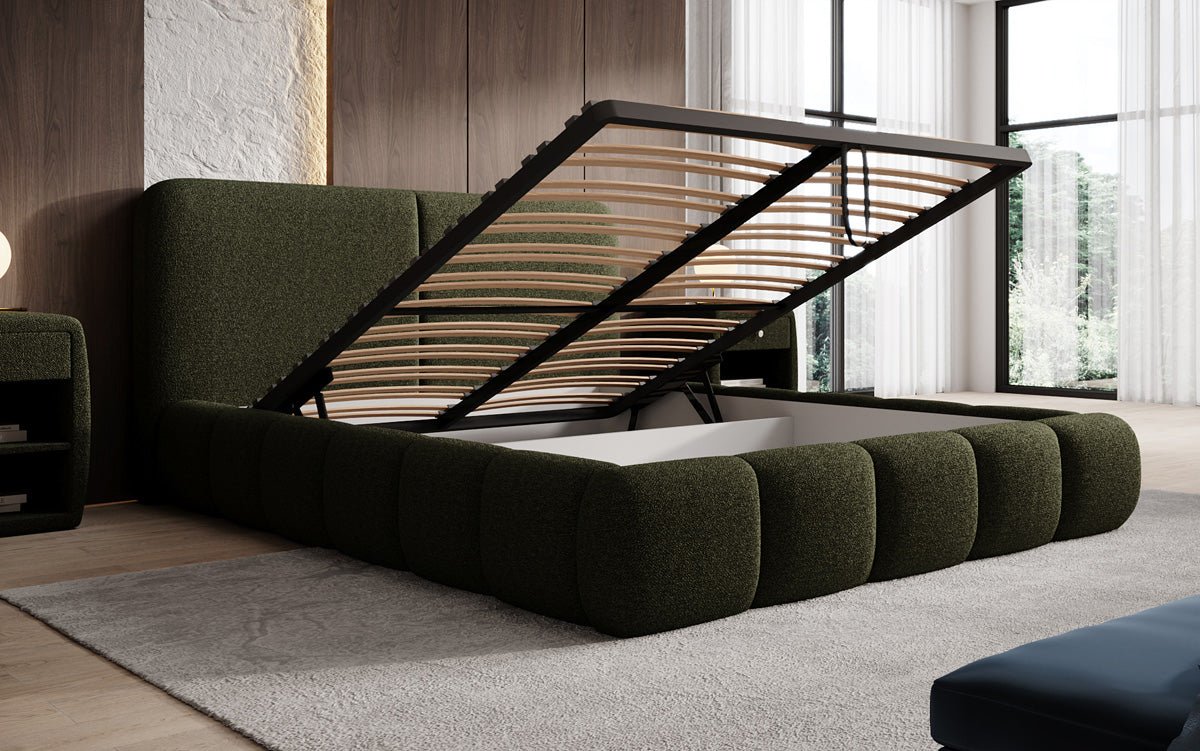 Luxusbetten24 Lolita Designer Polsterbett Bouclé mit Stauraum für Schlafzimmer