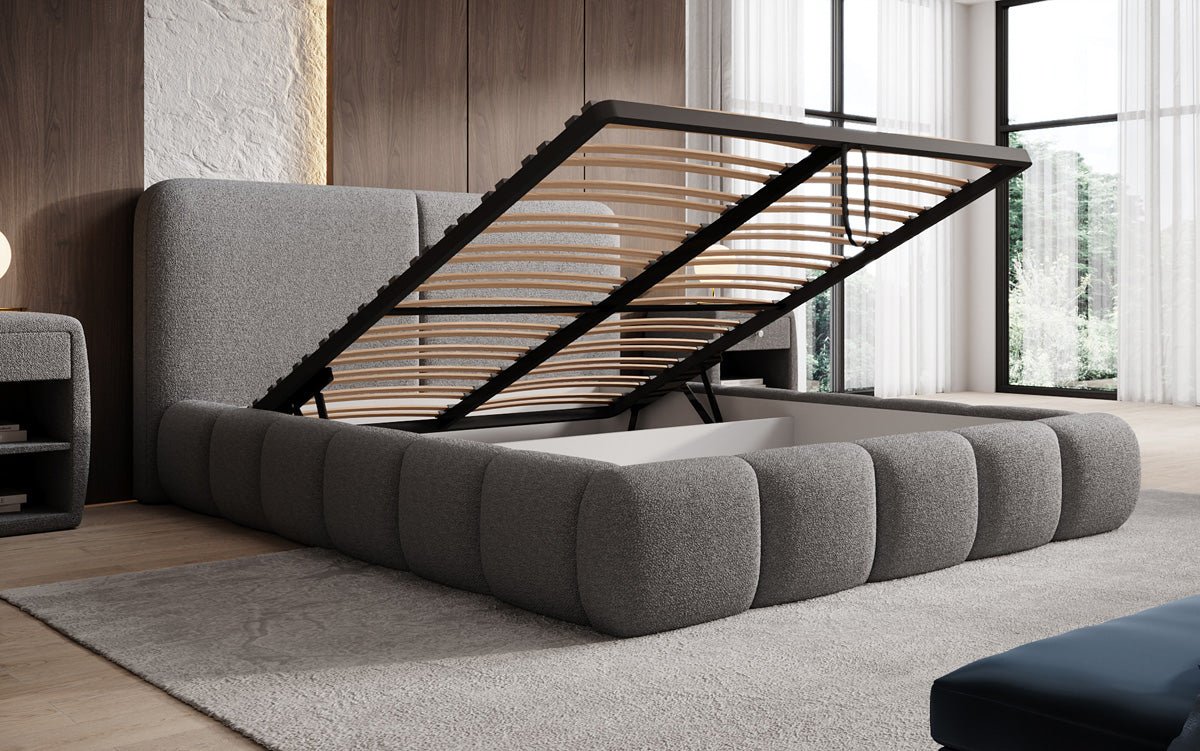 Luxusbetten24 Lolita Designer Polsterbett Bouclé mit Stauraum für Schlafzimmer