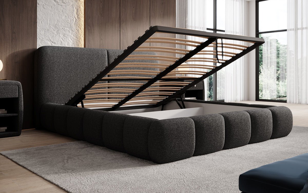 Luxusbetten24 Lolita Designer Polsterbett Bouclé mit Stauraum für Schlafzimmer