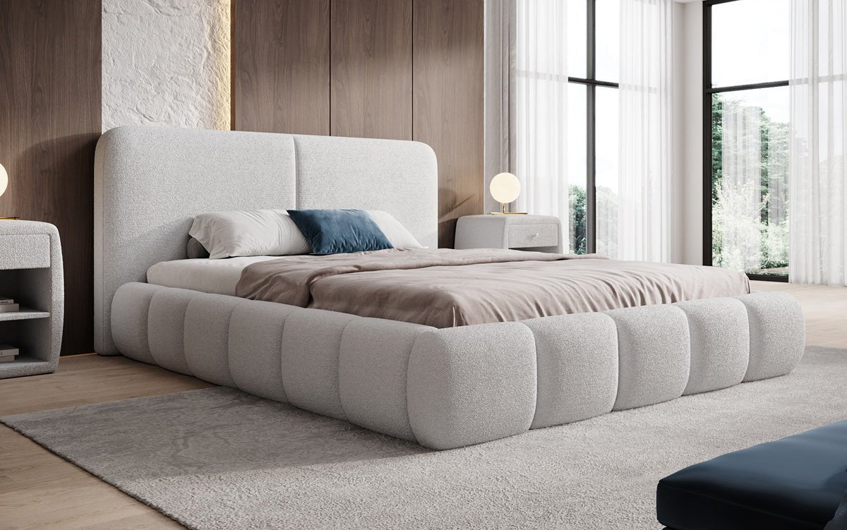 Luxusbetten24 Lolita Designer Polsterbett Bouclé mit Stauraum für Schlafzimmer