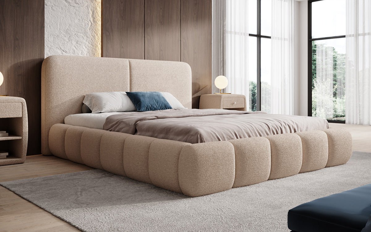 Luxusbetten24 Lolita Designer Polsterbett Bouclé mit Stauraum für Schlafzimmer