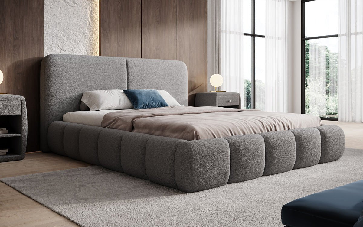 Luxusbetten24 Lolita Designer Polsterbett Bouclé mit Stauraum für Schlafzimmer
