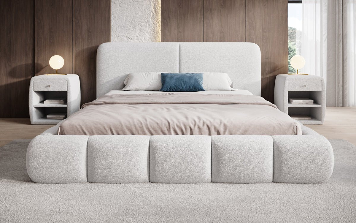 Luxusbetten24 Lolita Designer Polsterbett Bouclé mit Stauraum für Schlafzimmer