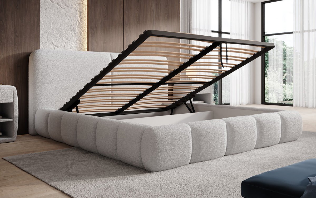 Luxusbetten24 Lolita Designer Polsterbett Bouclé mit Stauraum für Schlafzimmer