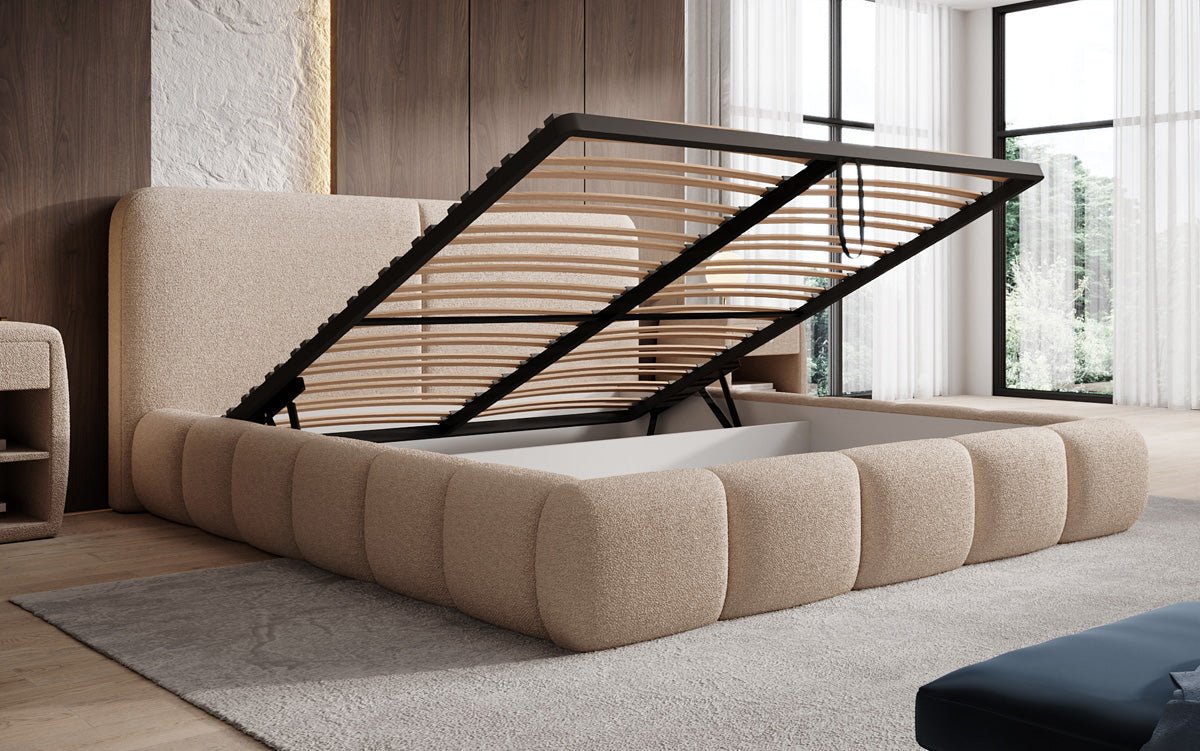 Luxusbetten24 Lolita Designer Polsterbett Bouclé mit Stauraum für Schlafzimmer