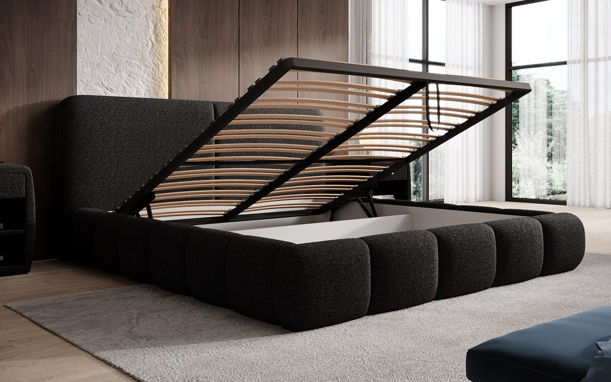 Luxusbetten24 Lolita Designer Polsterbett Bouclé mit Stauraum für Schlafzimmer