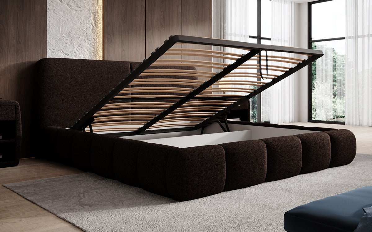Luxusbetten24 Lolita Designer Polsterbett Bouclé mit Stauraum für Schlafzimmer