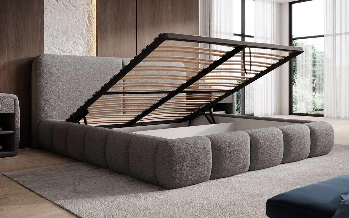 Luxusbetten24 Lolita Designer Polsterbett Bouclé mit Stauraum für Schlafzimmer