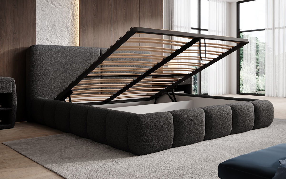 Luxusbetten24 Lolita Designer Polsterbett Bouclé mit Stauraum für Schlafzimmer