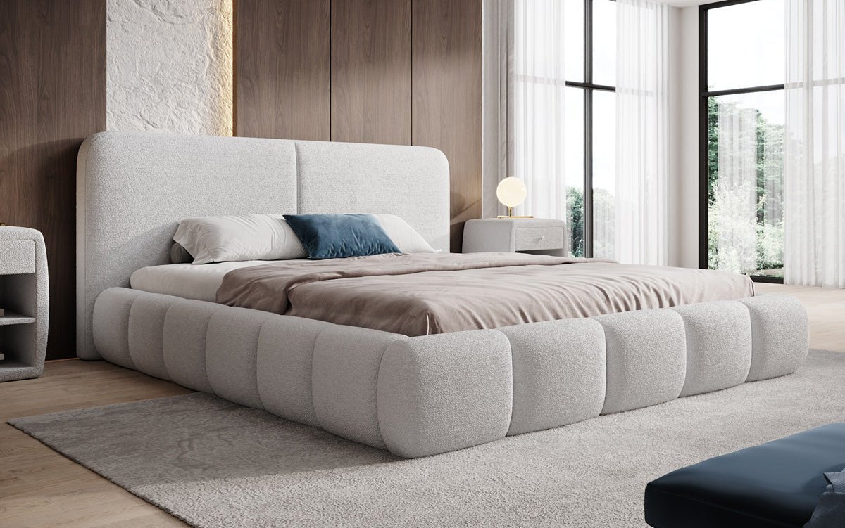Luxusbetten24 Lolita Designer Polsterbett Bouclé mit Stauraum für Schlafzimmer