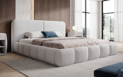 Luxusbetten24 Lolita Designer Polsterbett Bouclé mit Stauraum für Schlafzimmer