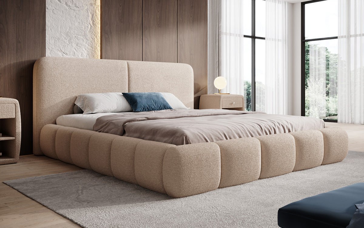 Luxusbetten24 Lolita Designer Polsterbett Bouclé mit Stauraum für Schlafzimmer