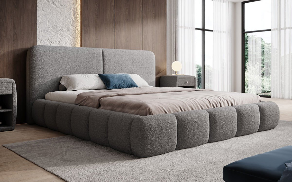Luxusbetten24 Lolita Designer Polsterbett Bouclé mit Stauraum für Schlafzimmer