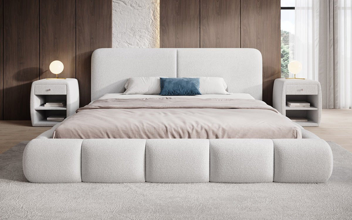 Luxusbetten24 Lolita Designer Polsterbett Bouclé mit Stauraum für Schlafzimmer