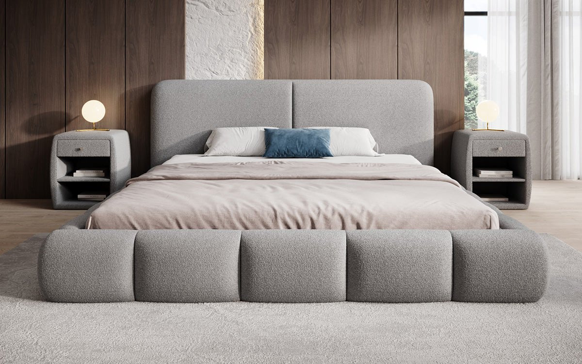 Luxusbetten24 Lolita Designer Polsterbett Bouclé mit Stauraum für Schlafzimmer