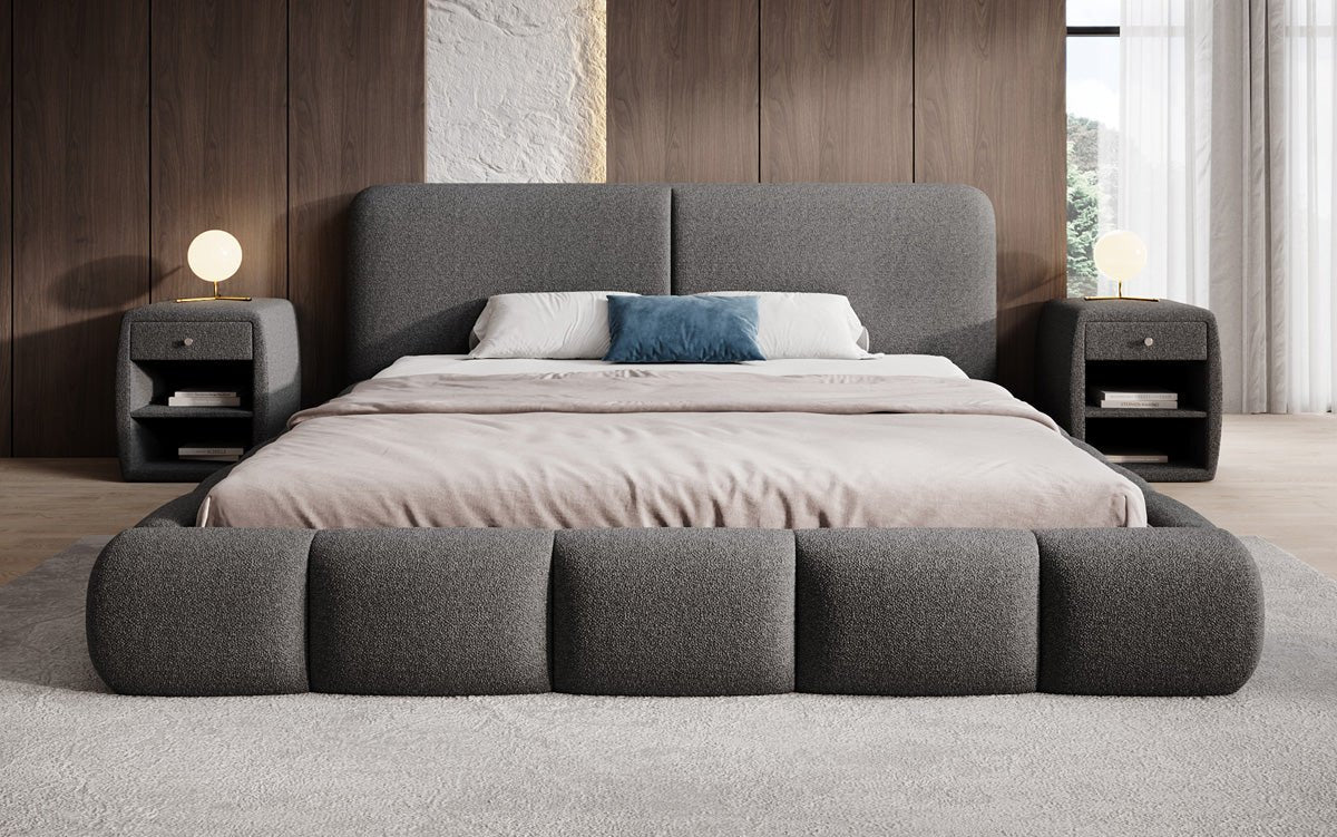 Luxusbetten24 Lolita Designer Polsterbett Bouclé mit Stauraum für Schlafzimmer