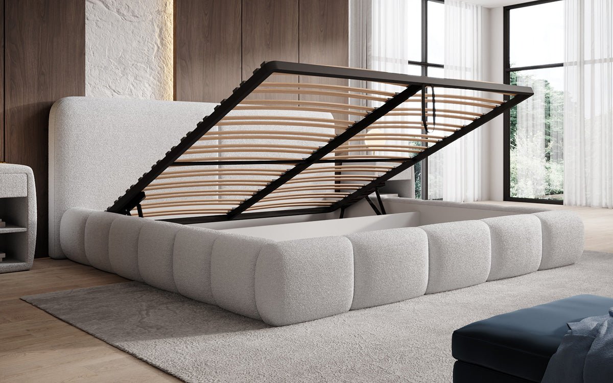 Luxusbetten24 Lolita Designer Polsterbett Bouclé mit Stauraum für Schlafzimmer