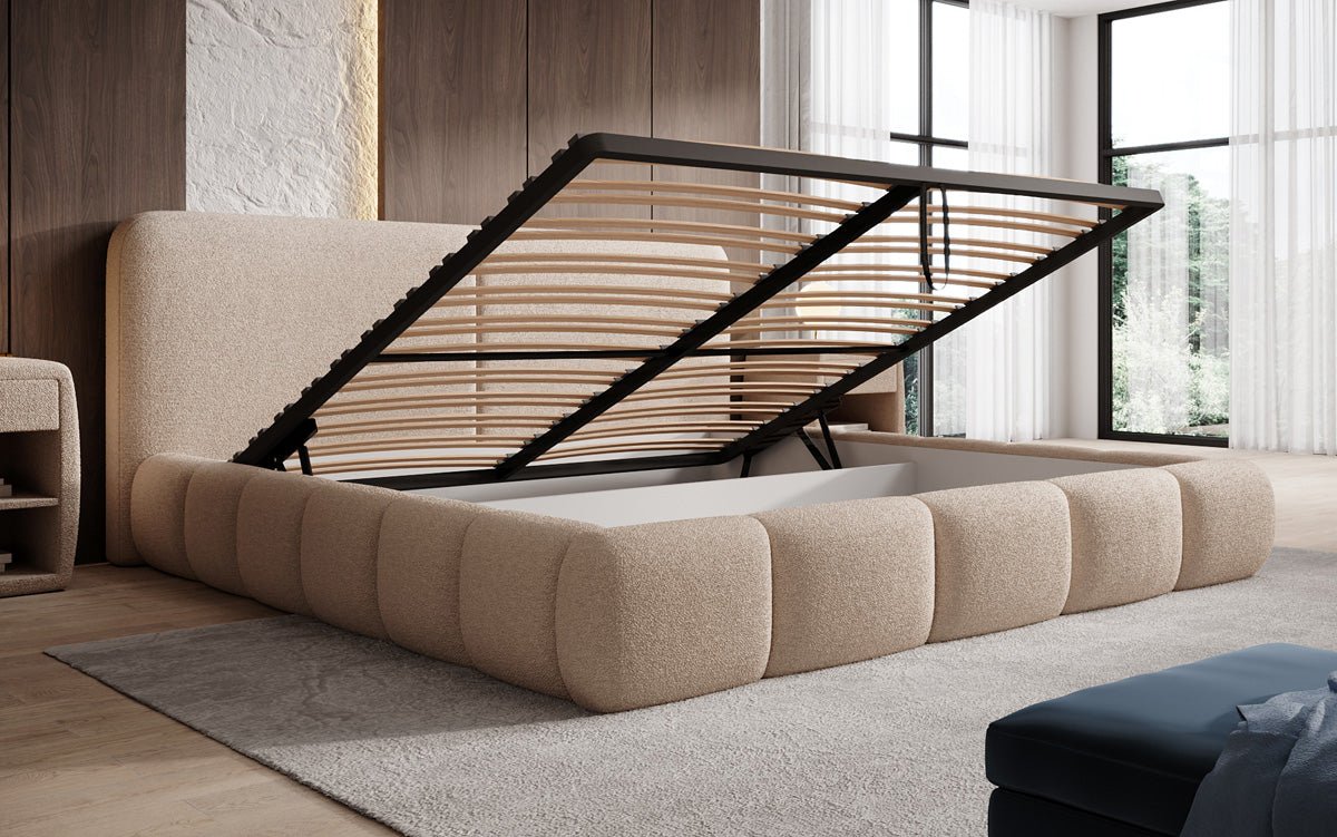 Luxusbetten24 Lolita Designer Polsterbett Bouclé mit Stauraum für Schlafzimmer