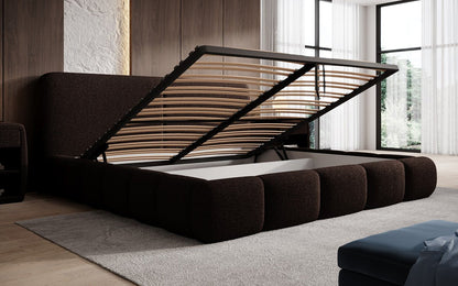 Luxusbetten24 Lolita Designer Polsterbett Bouclé mit Stauraum für Schlafzimmer