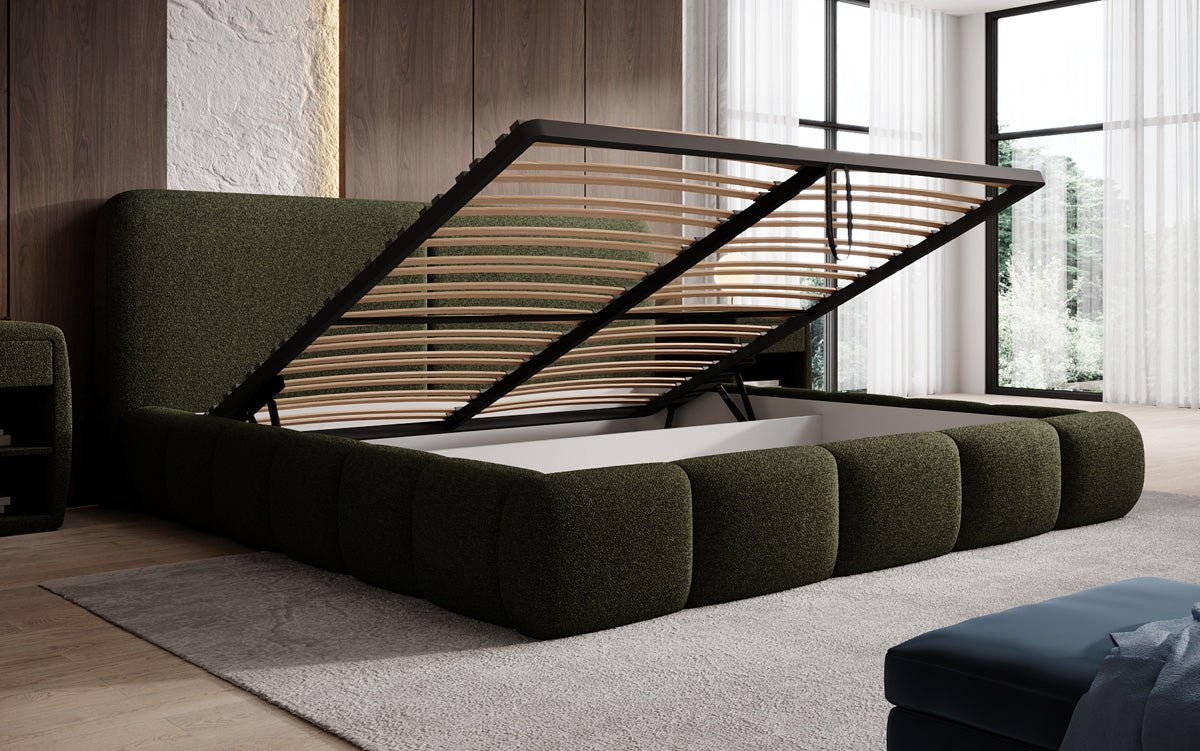 Luxusbetten24 Lolita Designer Polsterbett Bouclé mit Stauraum für Schlafzimmer