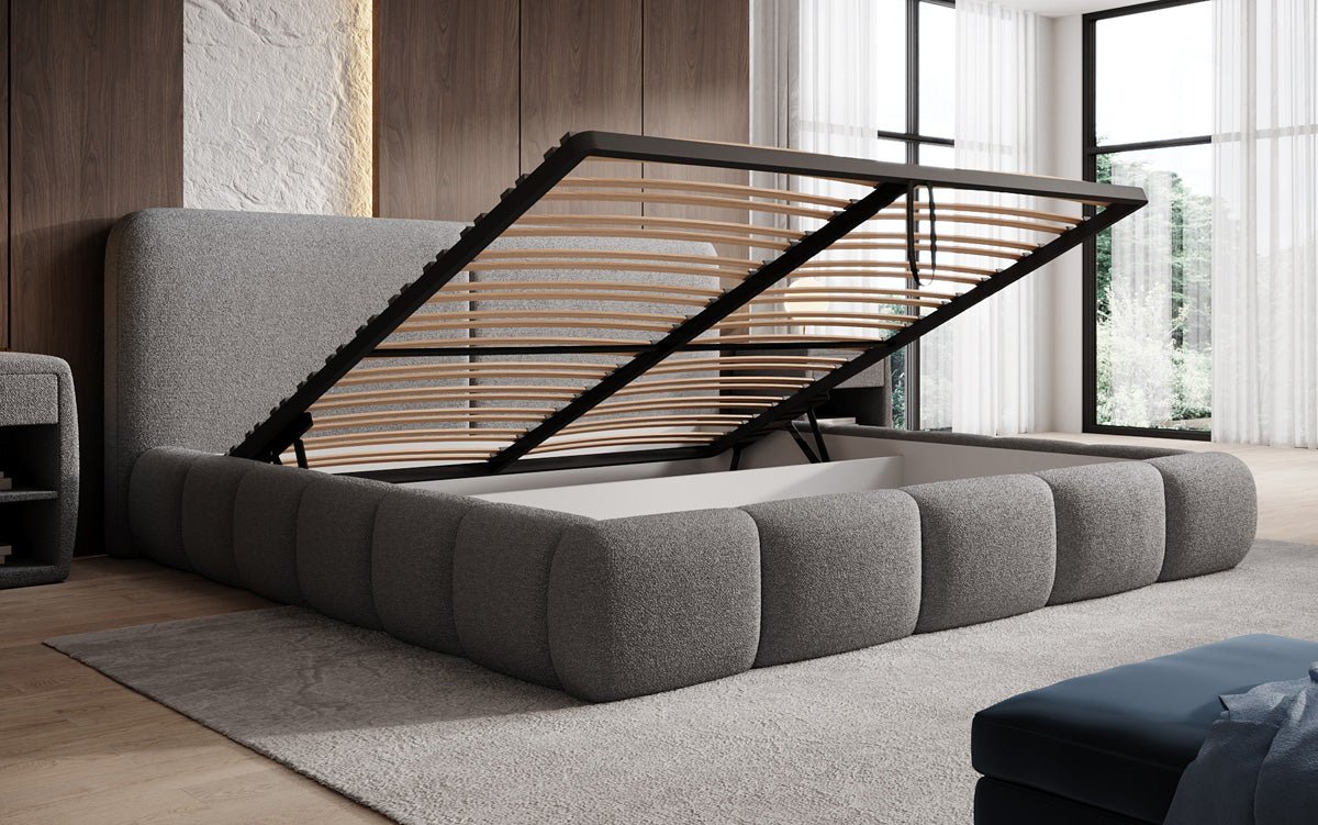 Luxusbetten24 Lolita Designer Polsterbett Bouclé mit Stauraum für Schlafzimmer
