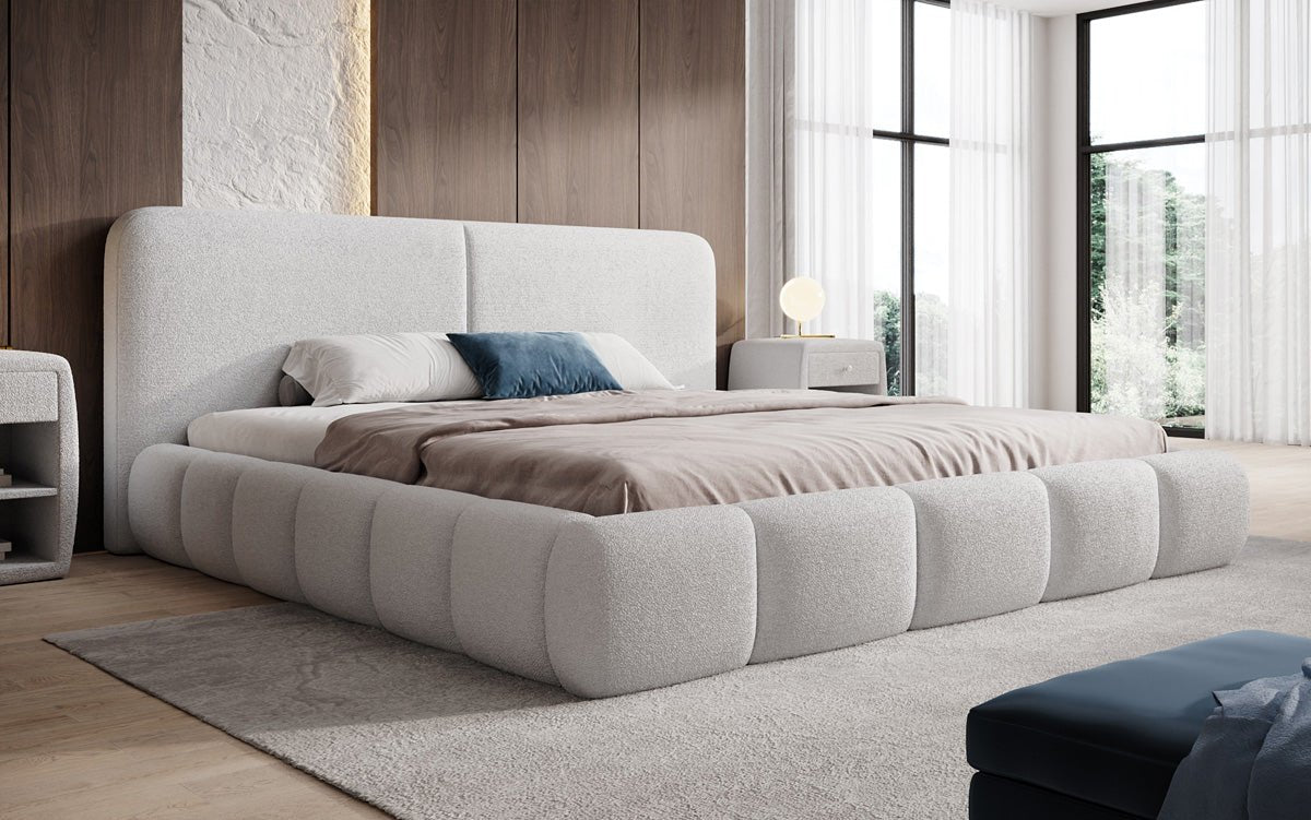 Luxusbetten24 Lolita Designer Polsterbett Bouclé mit Stauraum für Schlafzimmer