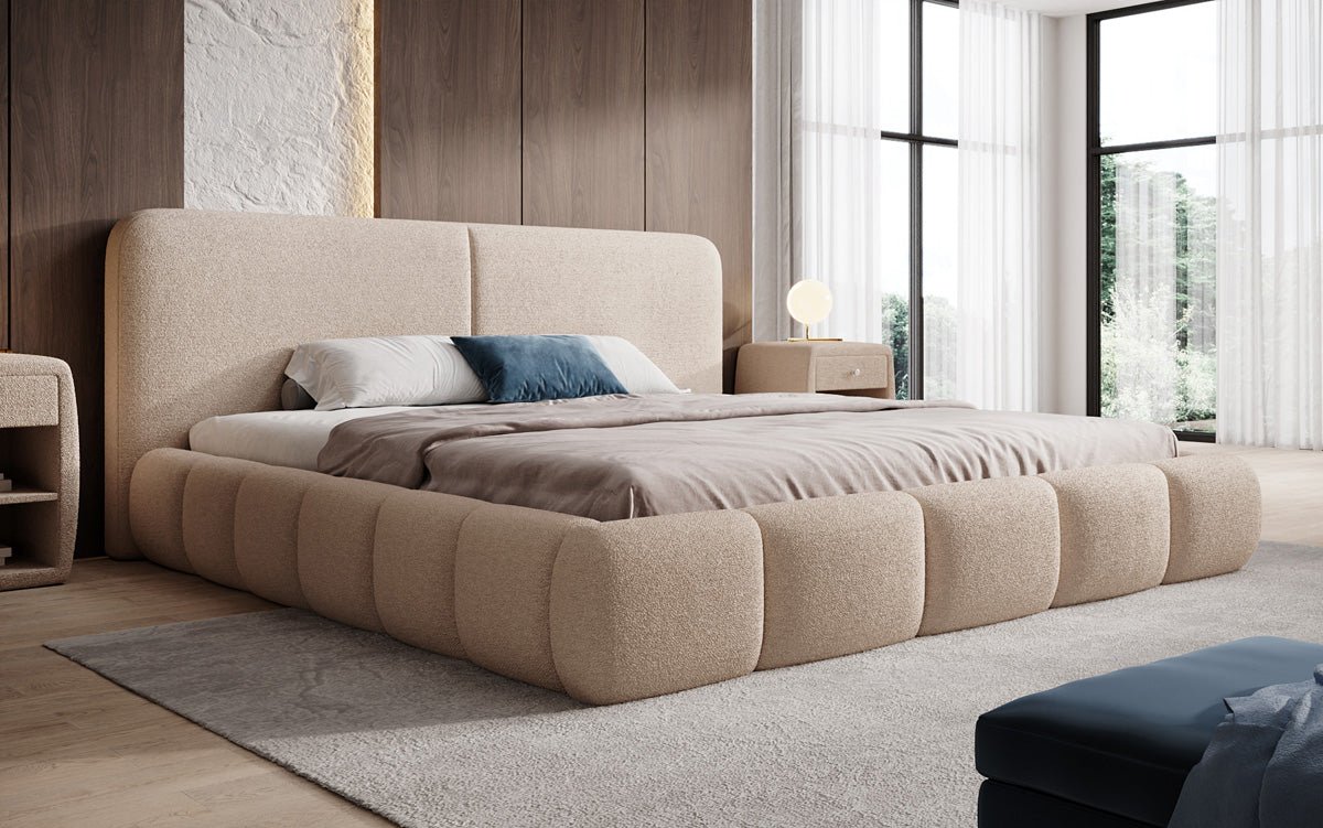 Luxusbetten24 Lolita Designer Polsterbett Bouclé mit Stauraum für Schlafzimmer
