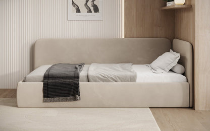 Luxusbetten24 Cleo Designer Polsterbett mit Stauraum, Samt, Links/Rechts