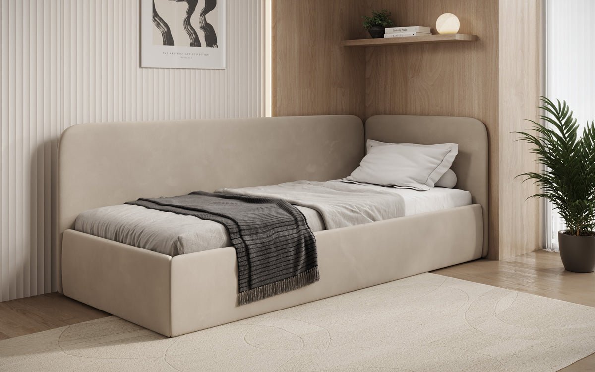 Luxusbetten24 Cleo Designer Polsterbett mit Stauraum, Samt, Links/Rechts