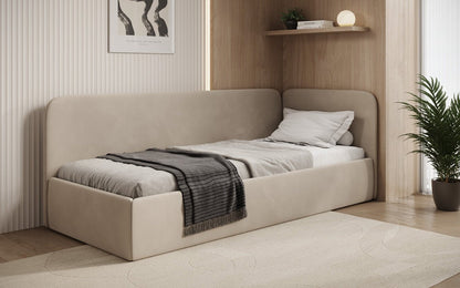 Luxusbetten24 Cleo Designer Polsterbett mit Stauraum, Samt, Links/Rechts